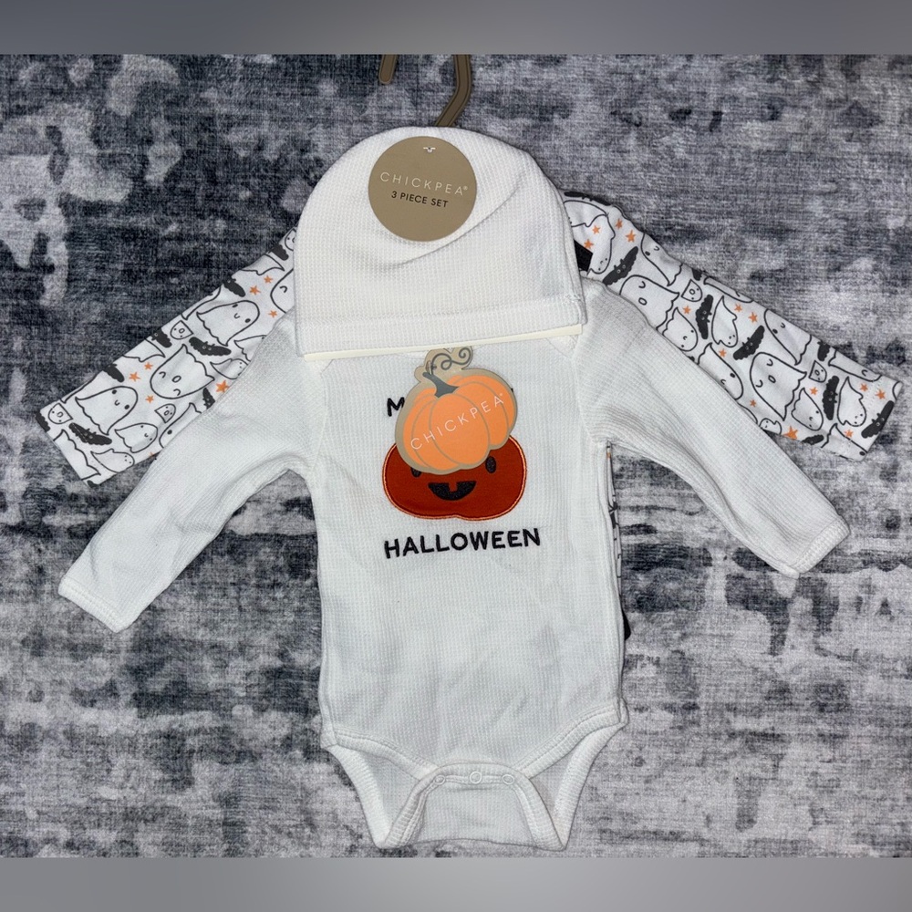 Chick Pea White Halloween Baby Costume with Pumpkin Design